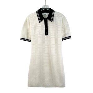 Burberry Beige Checkered Hollow Cotton Short-Sleeved Polo Dress S New With Tag